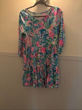 Lilly Pulitzer Multicolor Floral Paisley Cotton Dress - Blue, Pink, Green